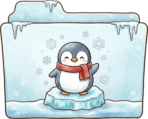 AI folder icon: a penguin in a red scarf on an ice floe