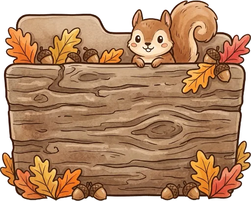 AI folder icon: a squirrel on an old wooden crate in autumn
