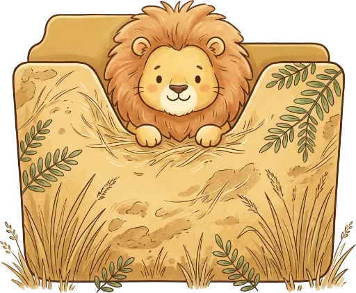 AI folder icon: a lion peeking out of tall grass