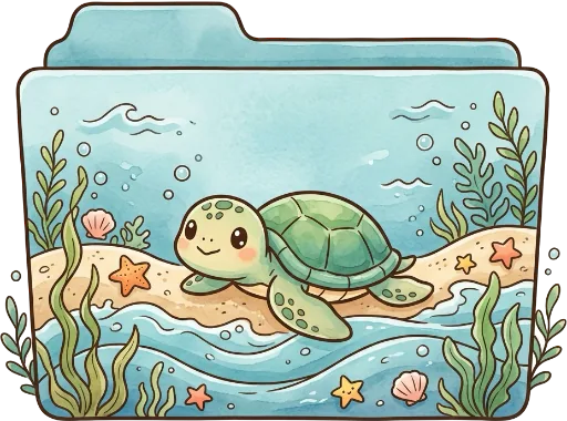 AI folder icon: a sea turtle on a sandy beach